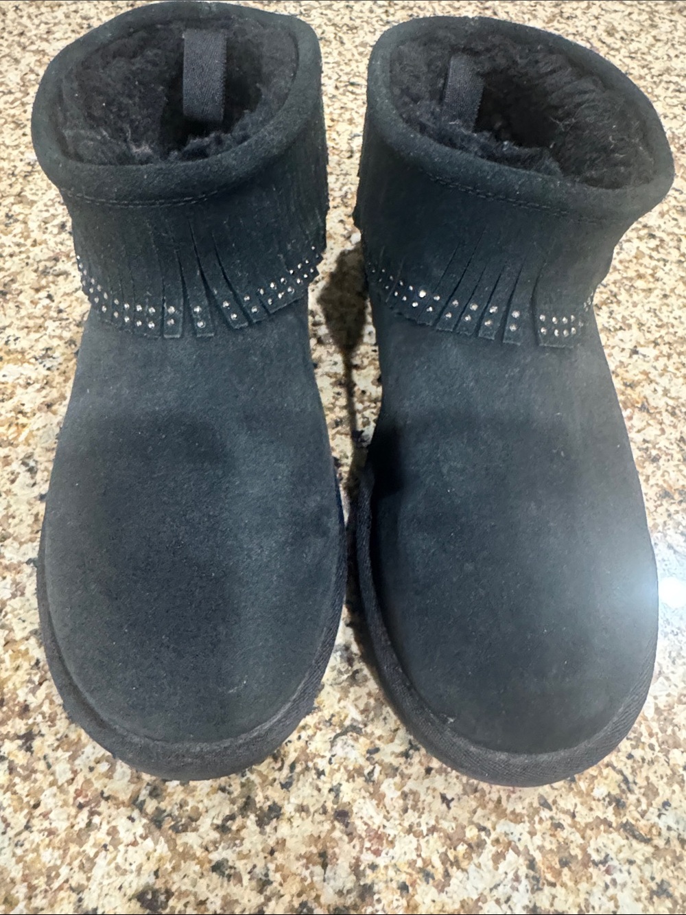 UGG Black Suede Fringe womans Boots with Stud Detail size 9